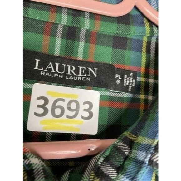 NWOT Lauren Ralph Lauren Plaid Flannel Button Up Shirt Women Size LP Green/Red/Y - Picture 2 of 8